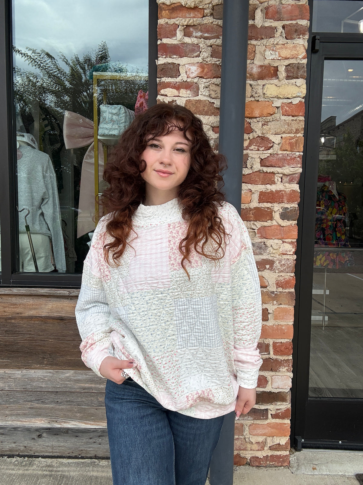 Quilted Pastel Mockneck Sweatshirt