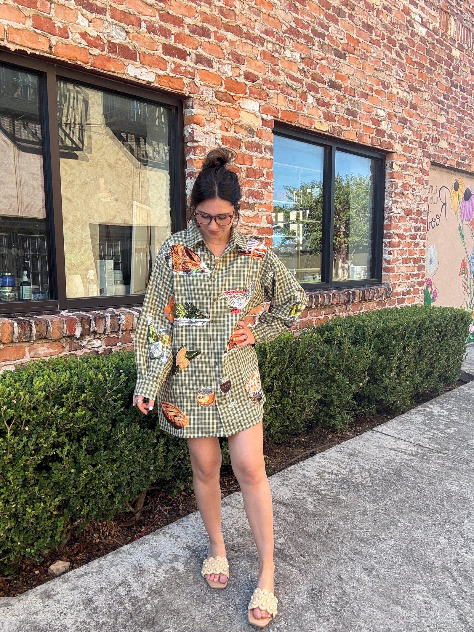 Queen of Sparkles Green Plaid Queen of Turkey Button Up Dress