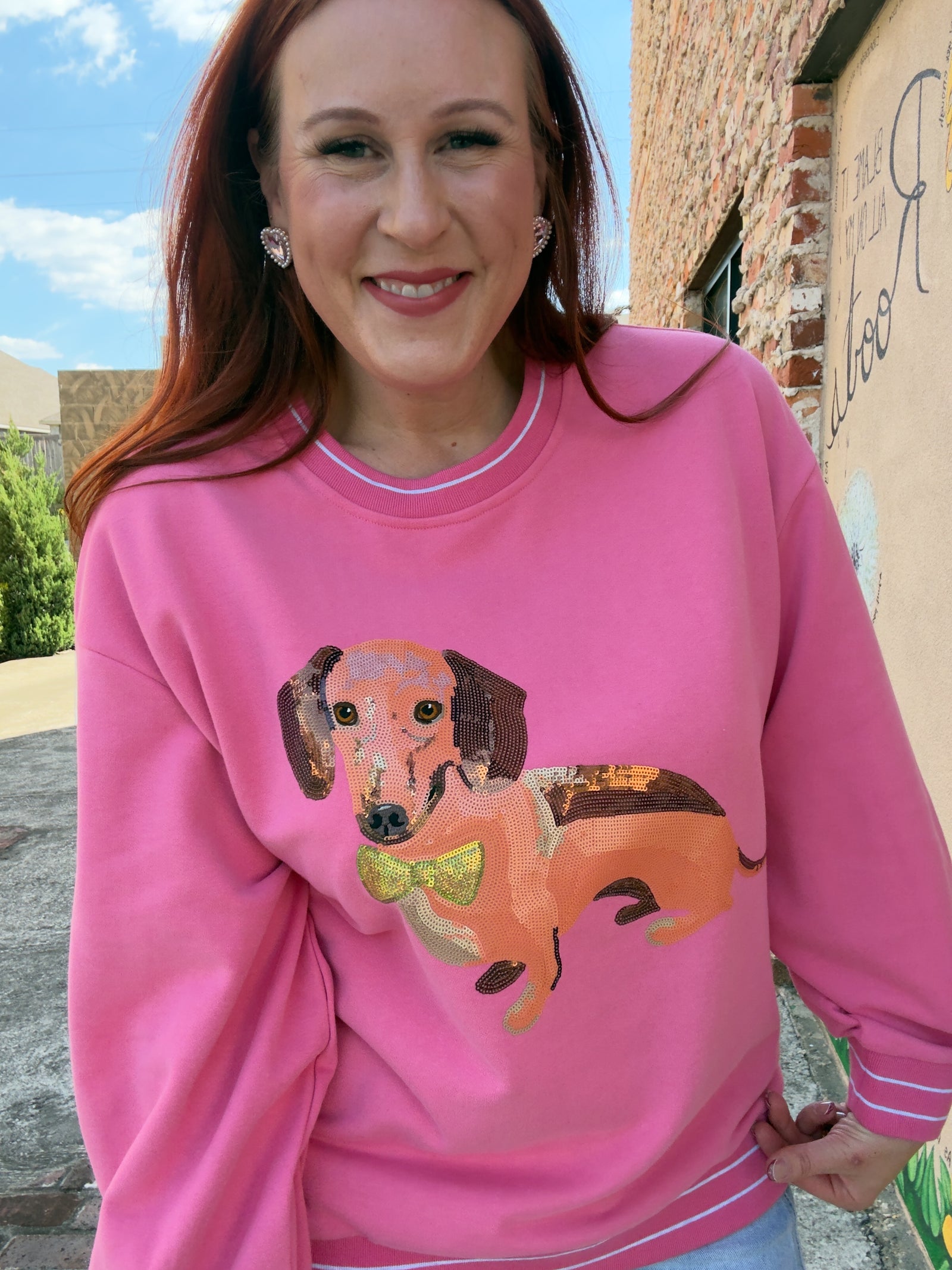 Queen of Sparkles Hot Pink Dachshund Sweatshirt