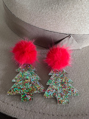 Christmas Pom Tree Earrings