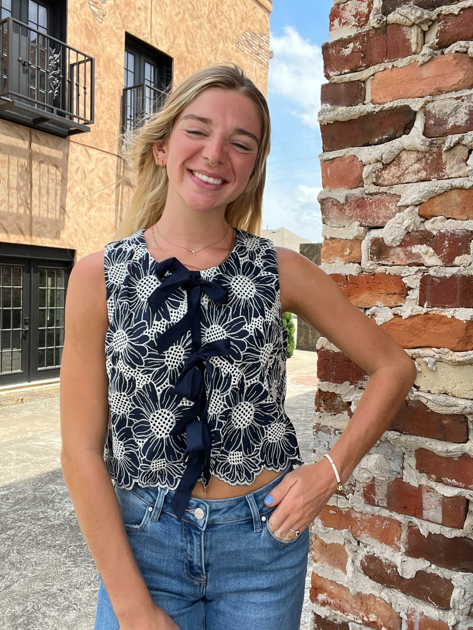 The Floral Eyelet Vest