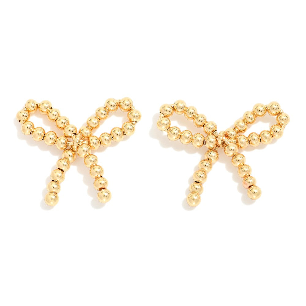 Gold Beaded Bow Earrings