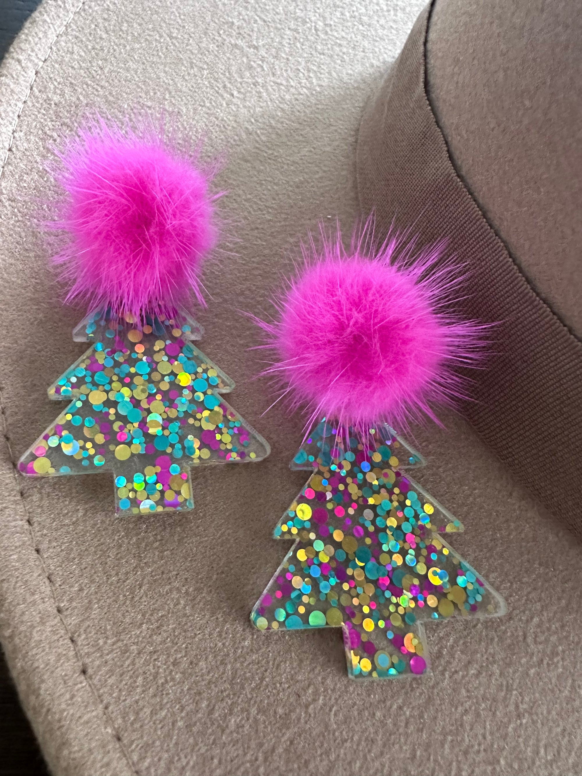 Christmas Pom Tree Earrings