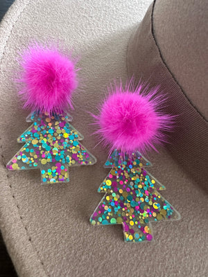 Christmas Pom Tree Earrings