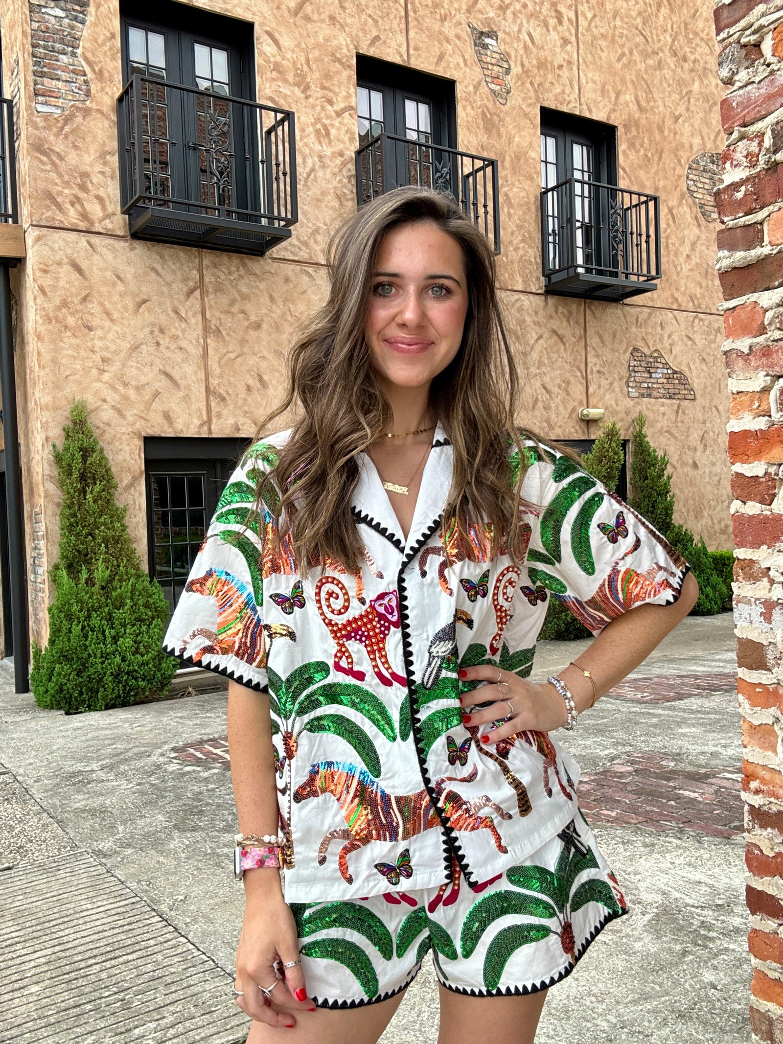 Queen of Sparkles White & Black Trim Safari Short