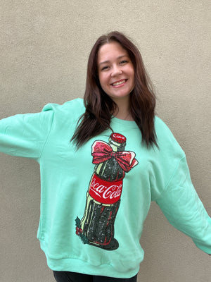 Queen of Sparkles Mint Green Bow Coca-Cola Bottle Sweatshirt