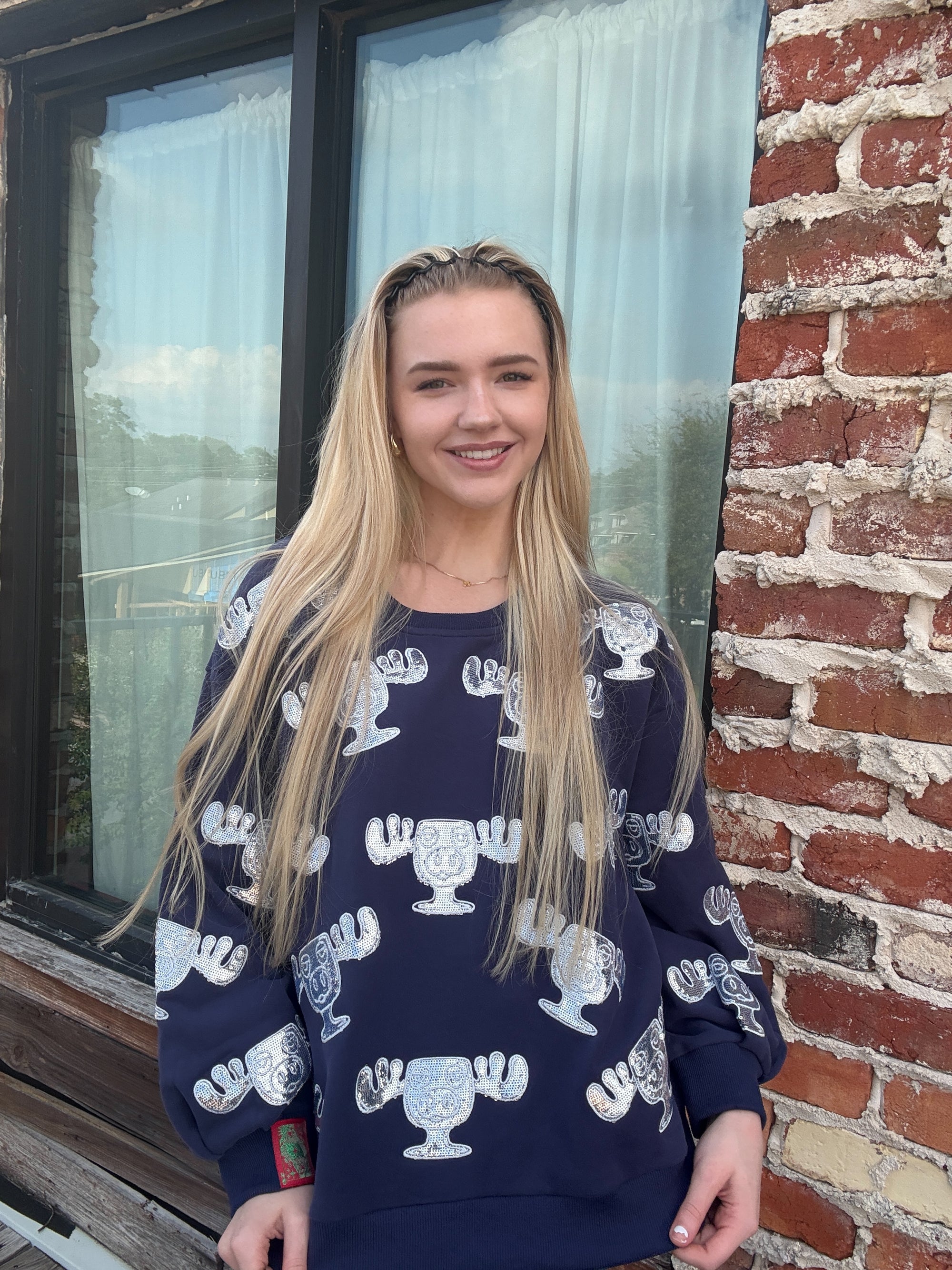 Queen of Sparkles Navy Moose Mug Sweatshirt