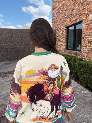 Queen of Sparkles Multi Vintage Cowboy Santa Sweatshirt