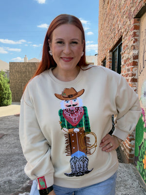 Queen of Sparkles Beige Cowboy Nutcracker Sweatshirt