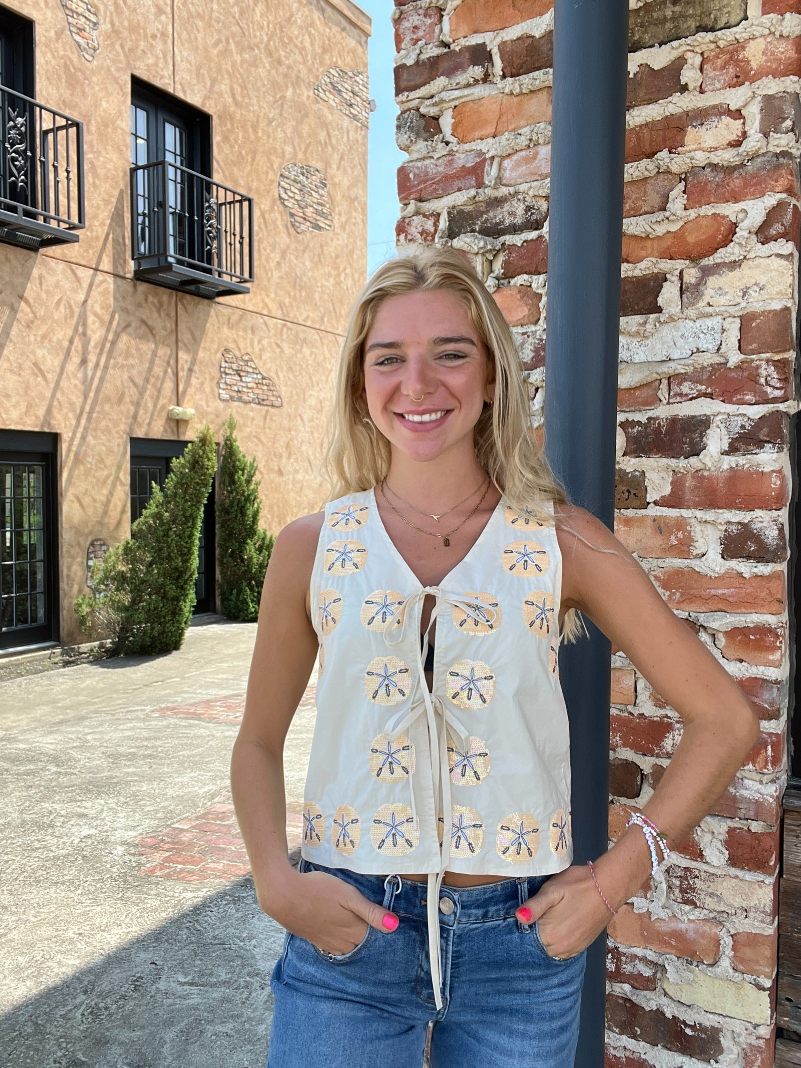 Queen of Sparkles Sand Dollar Cotton Tie Tank