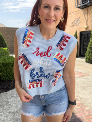 Queen of Sparkles Red, White and Brew Sweater Vest