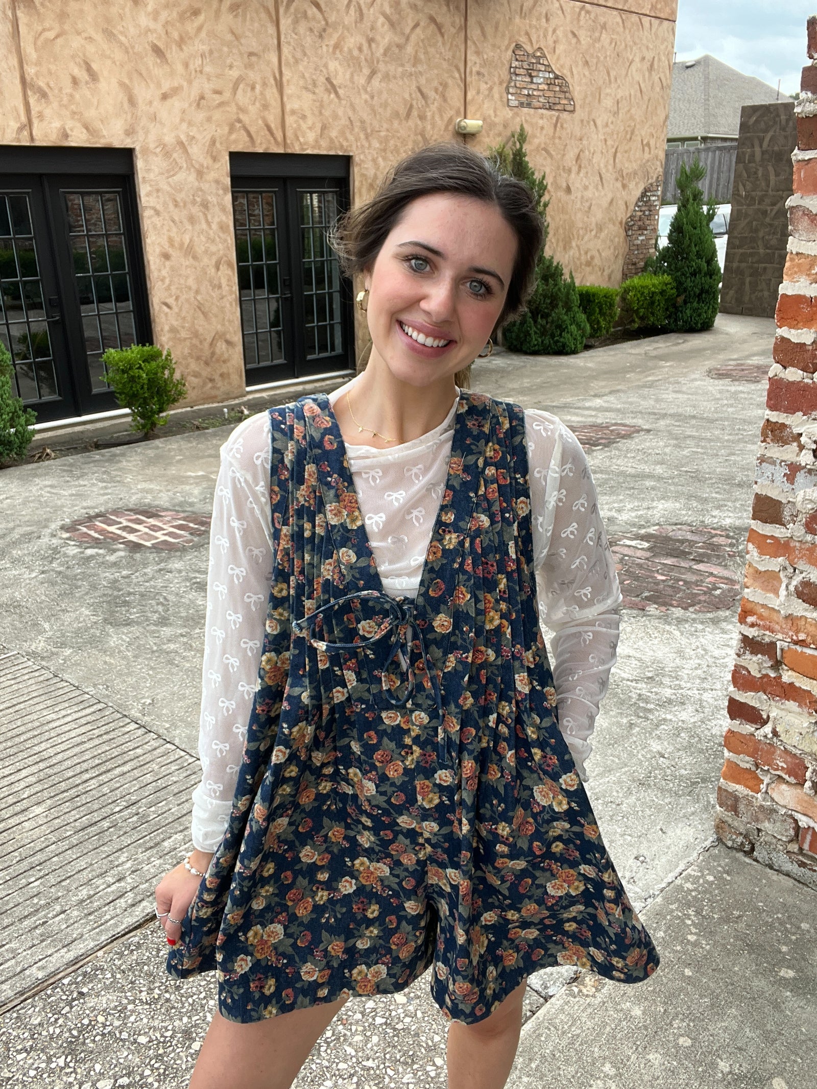 Washed Floral Denim Romper