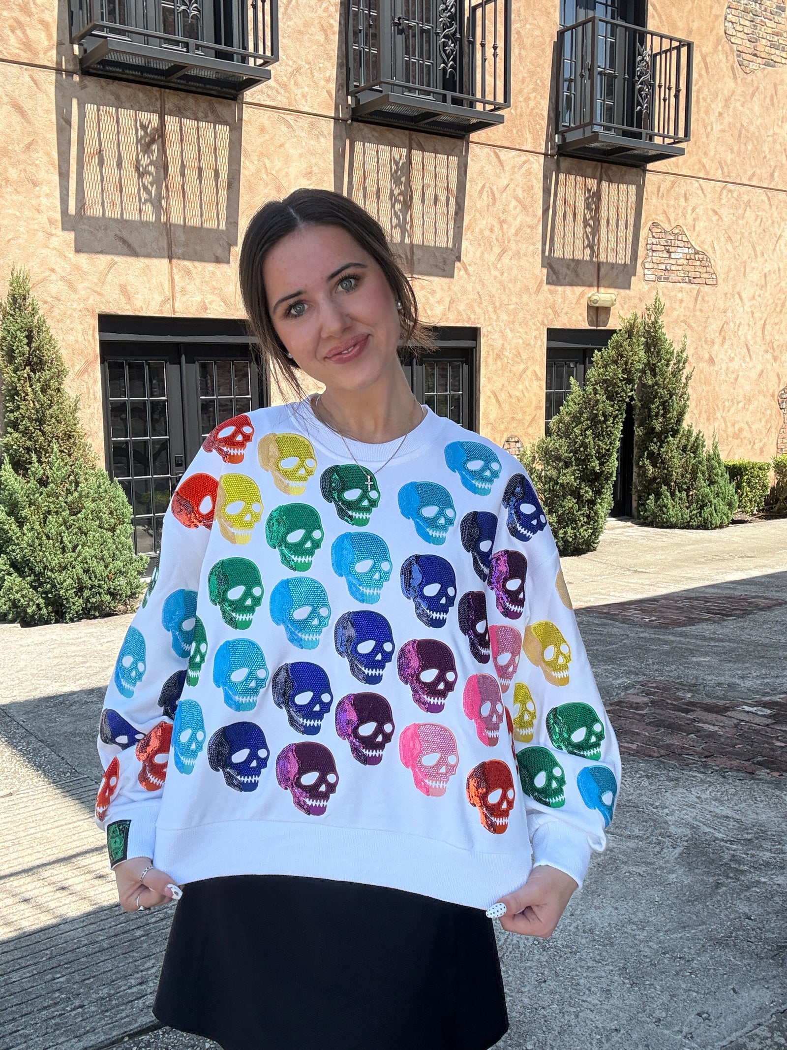 Queen of Sparkles White Rainbow Skulls Sweatshirt