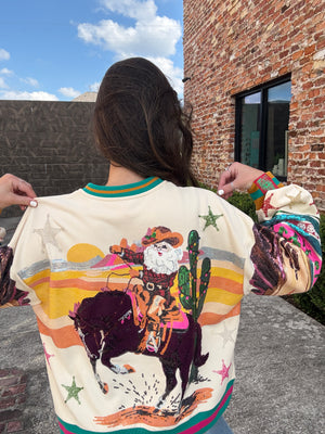 Queen of Sparkles Multi Vintage Cowboy Santa Sweatshirt