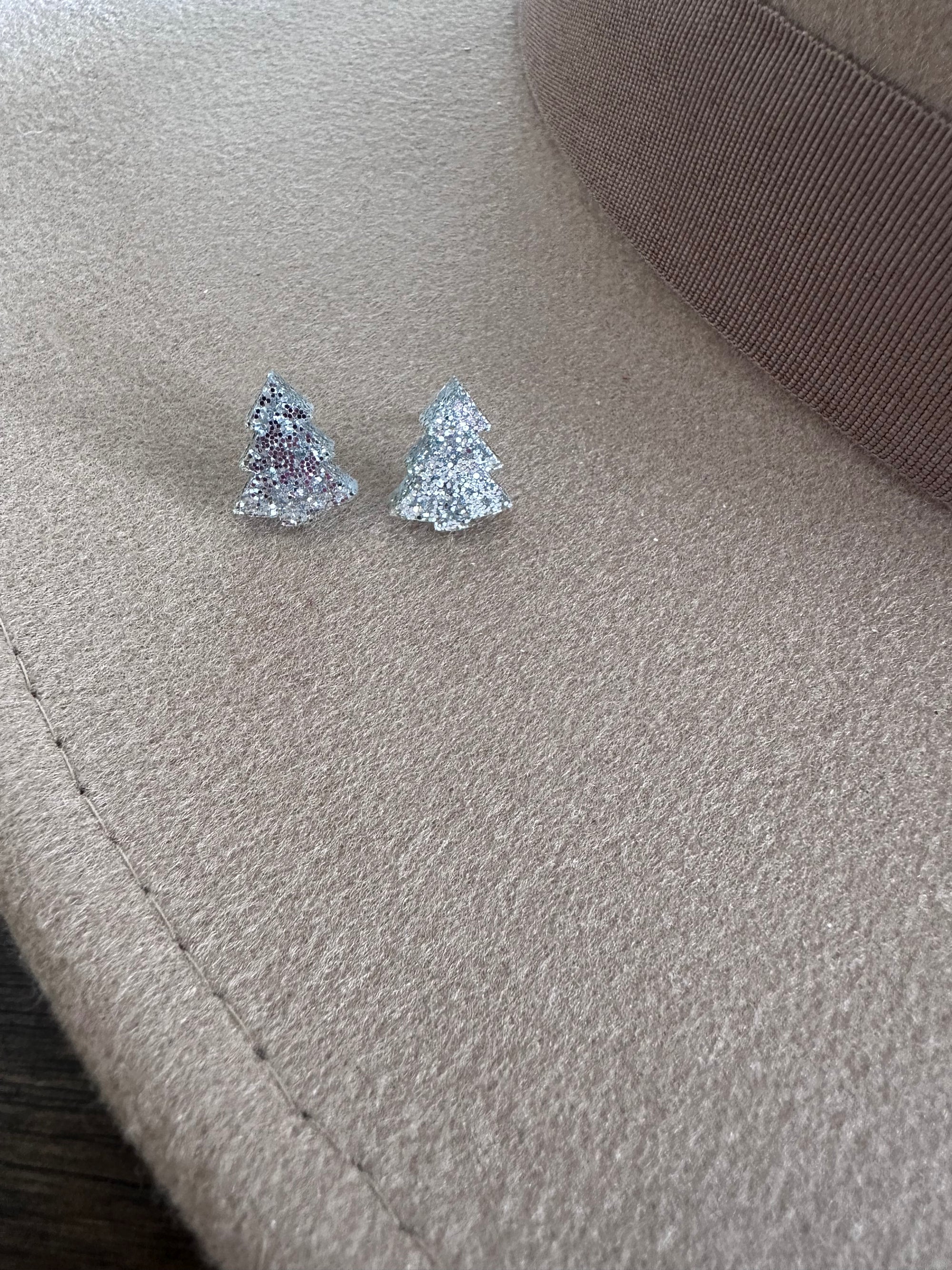 Silver Glitter Tree Studs