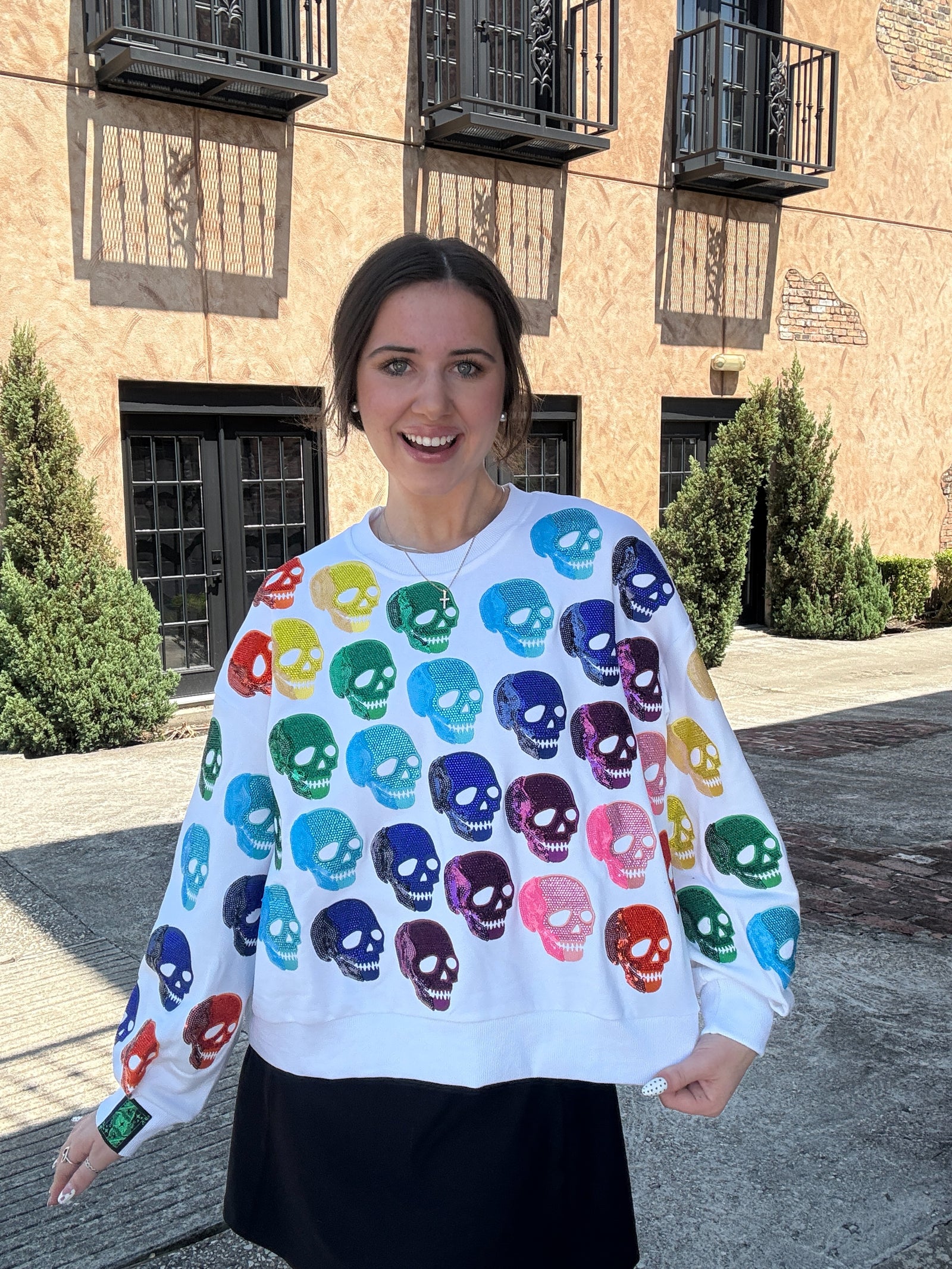 Queen of Sparkles White Rainbow Skulls Sweatshirt
