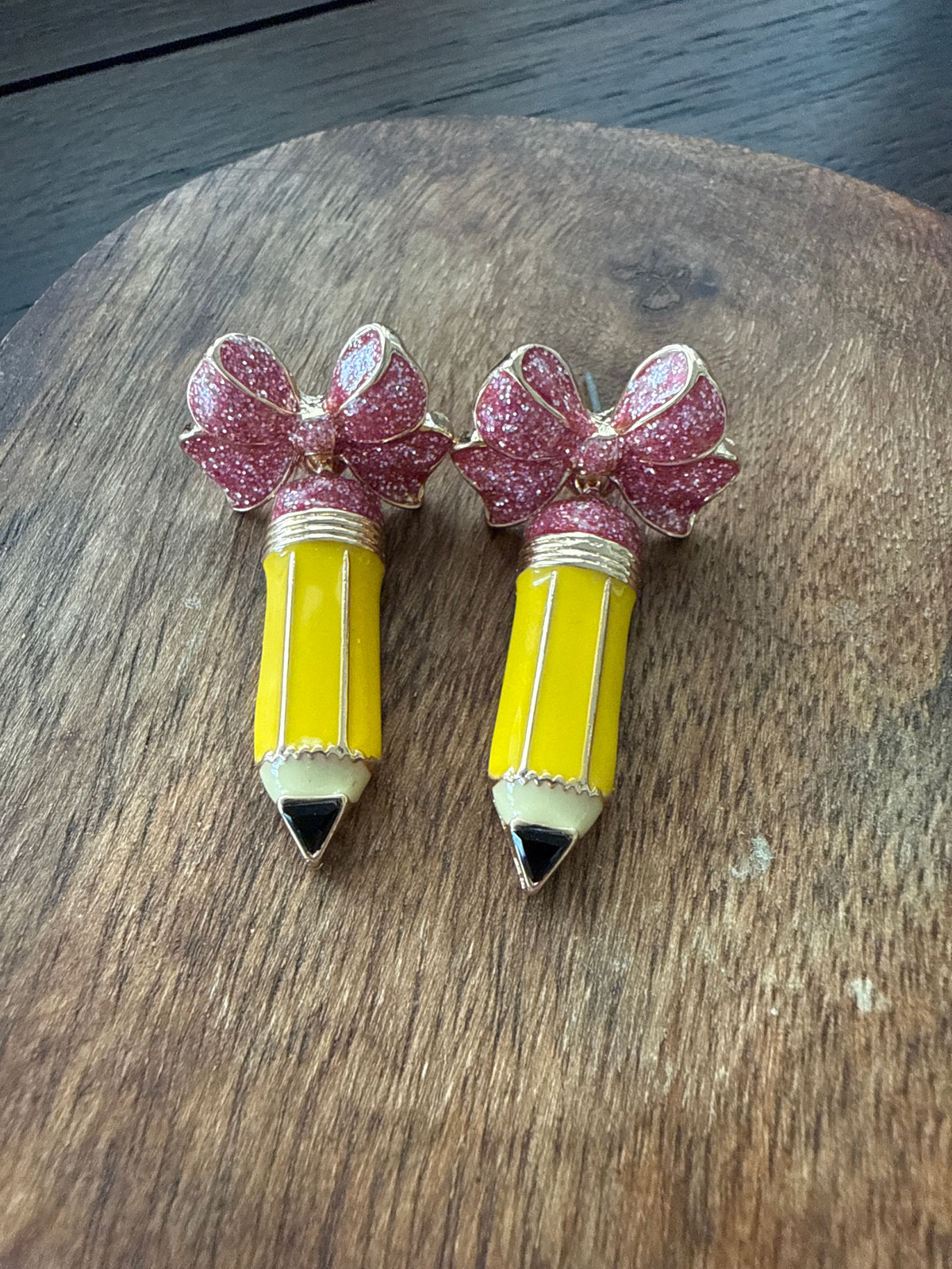 Glitter Pencil & Bow Earrings