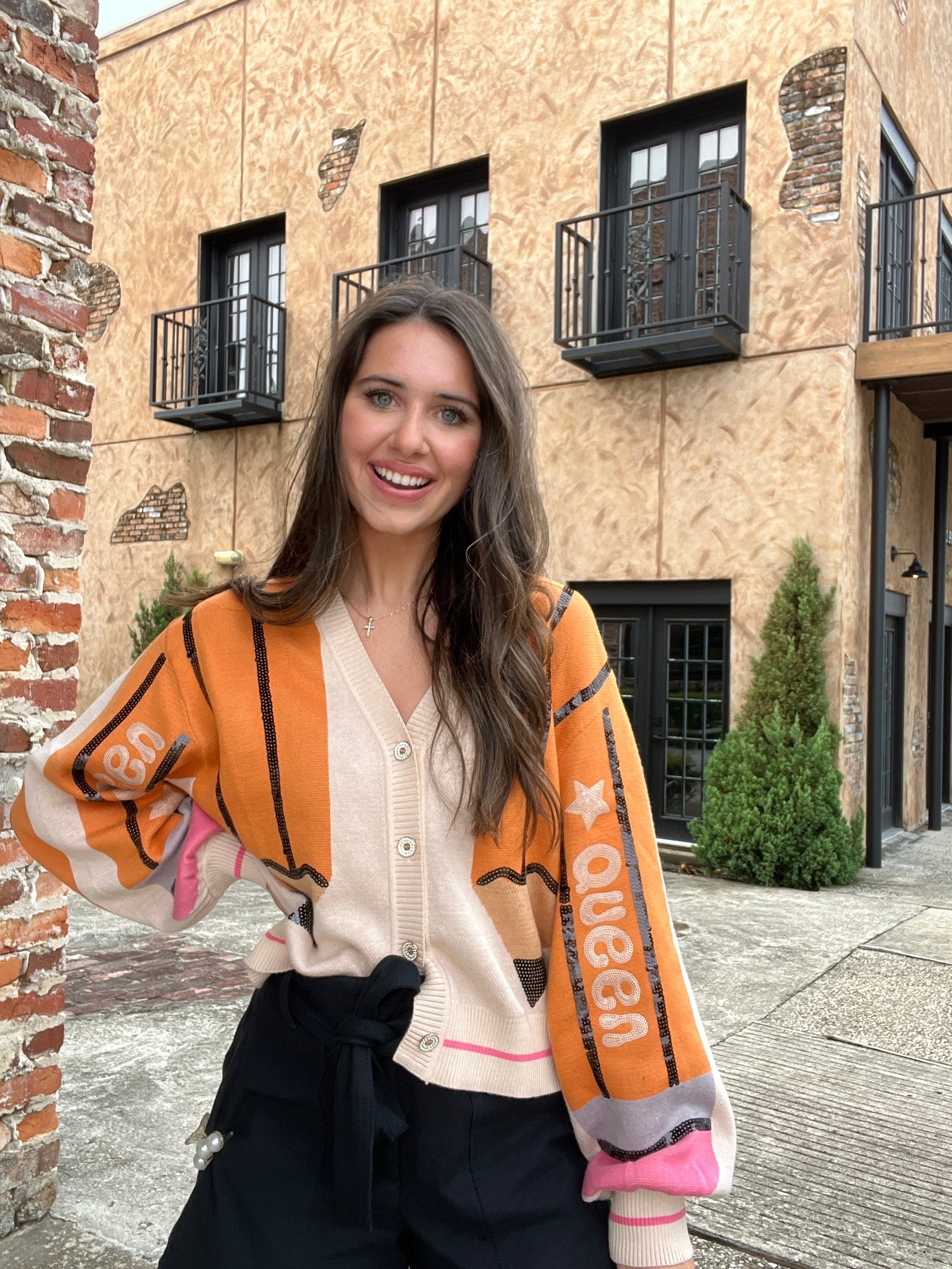 Queen of Sparkles Queen Pencil Button Up Cardigan