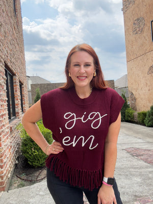 Queen of Sparkles Licensed Gig'em Fringe Sweater Vest