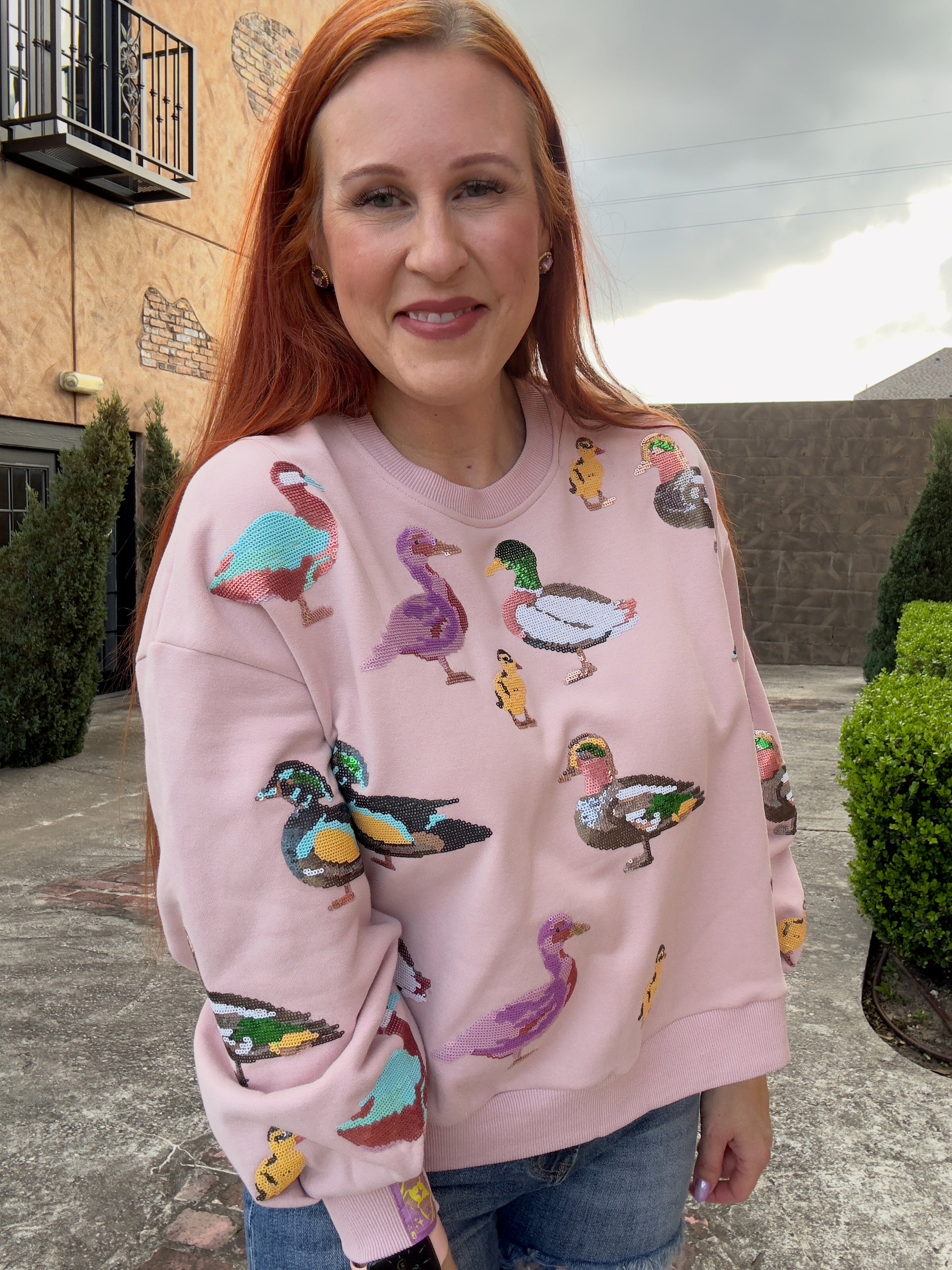 Queen of Sparkles Light Pink Duck Sweatshirt