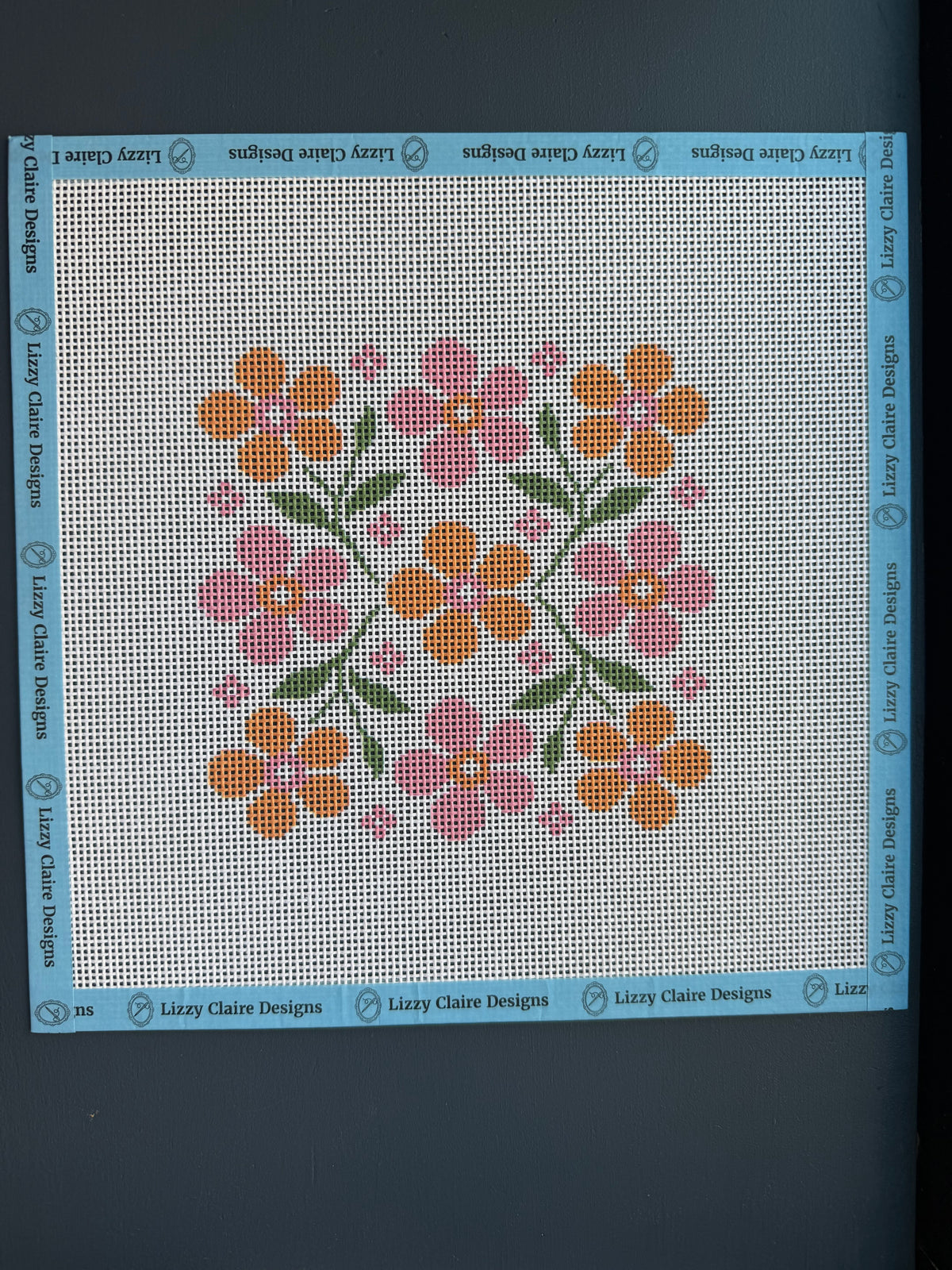 Pink and Peach Floral Motif Needlepoint Canvas