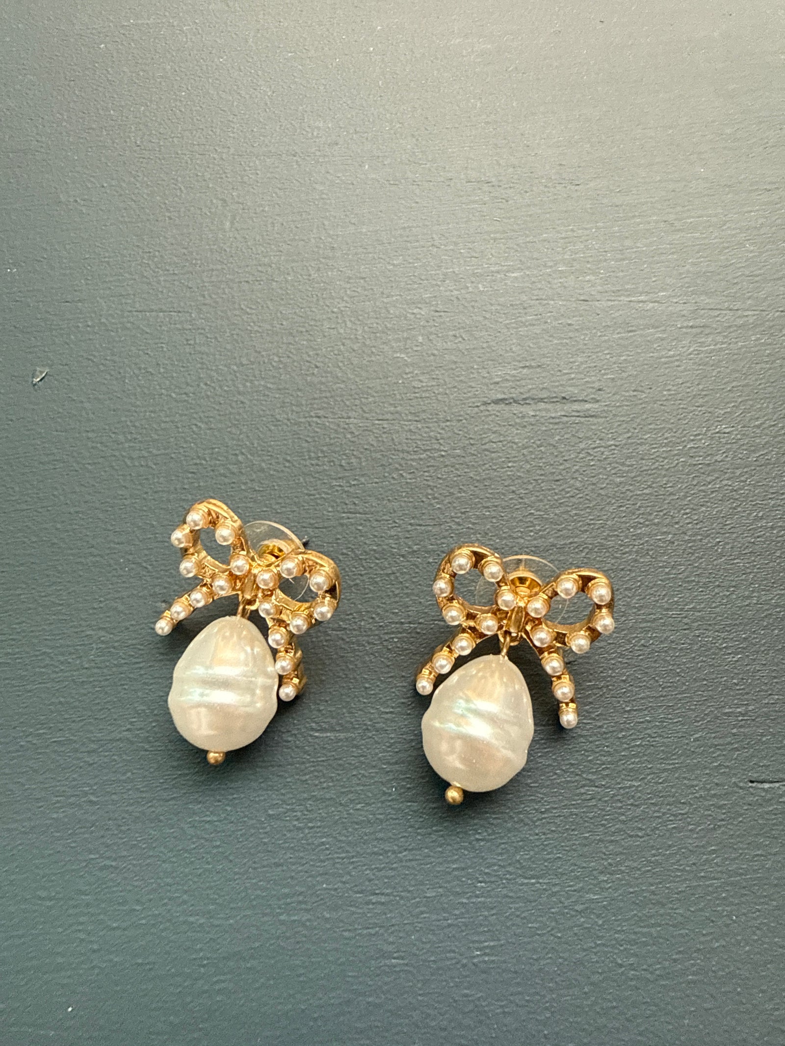 Pearl Bow Drop Earrings