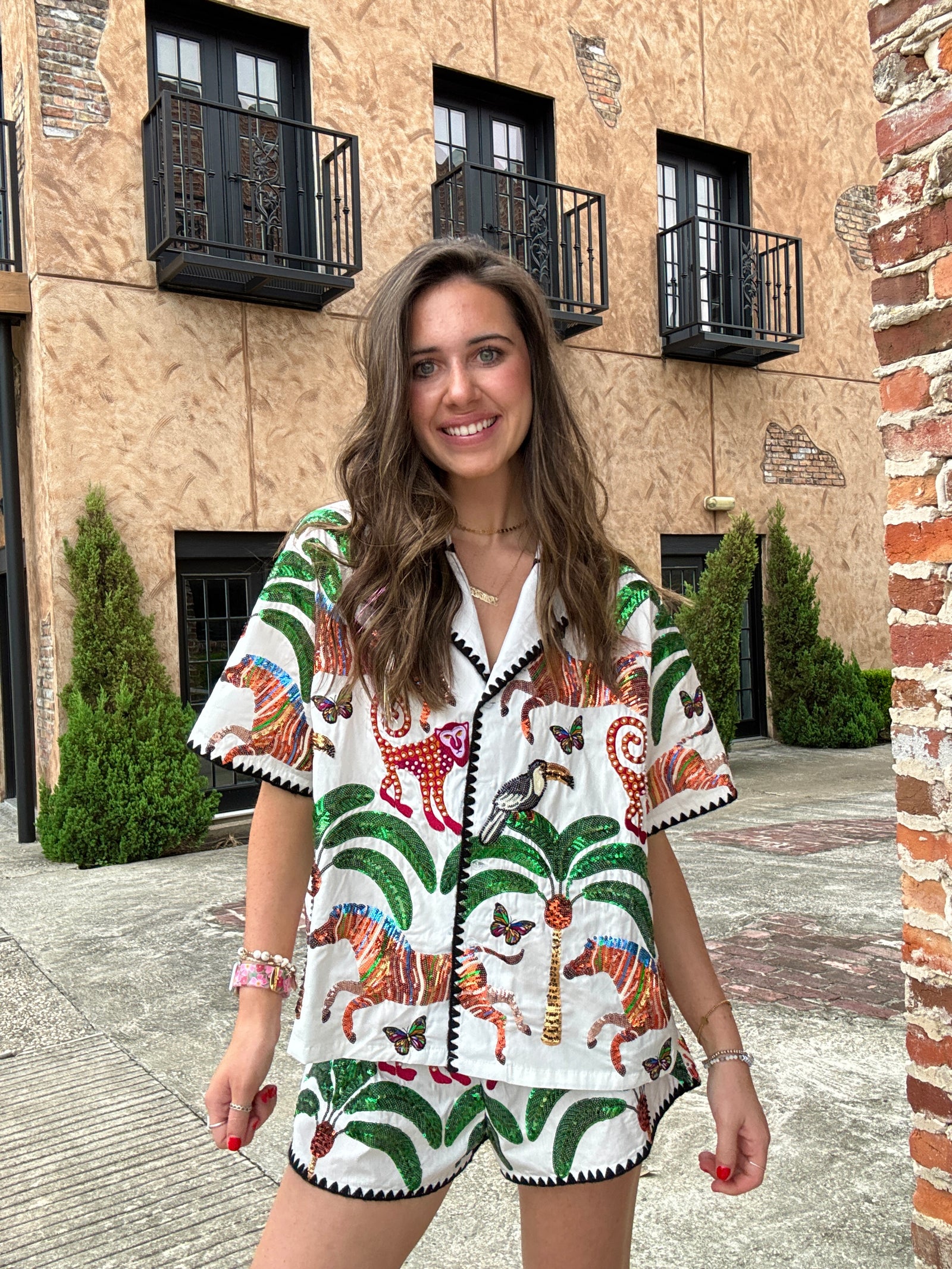 Queen of Sparkles White & Black Trim Safari Short