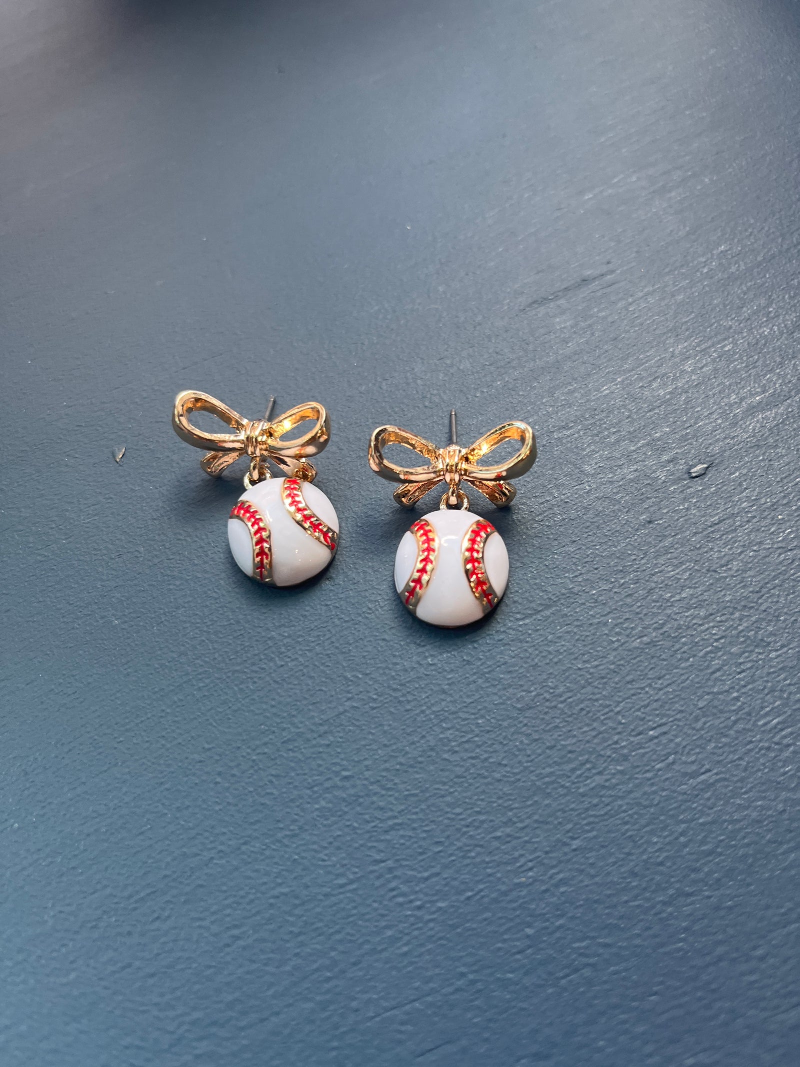 Baseball & Bow Earrings