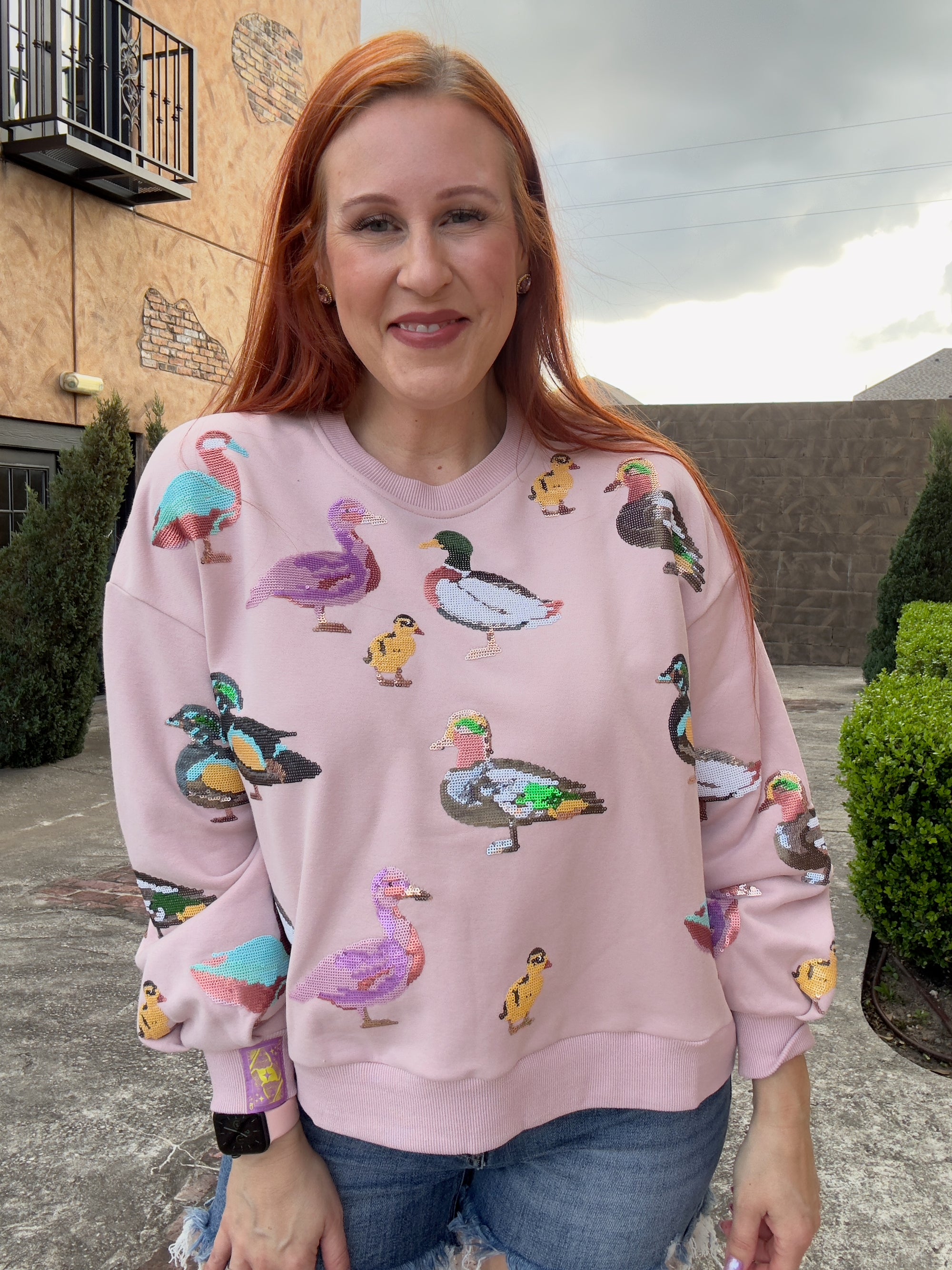 Queen of Sparkles Light Pink Duck Sweatshirt