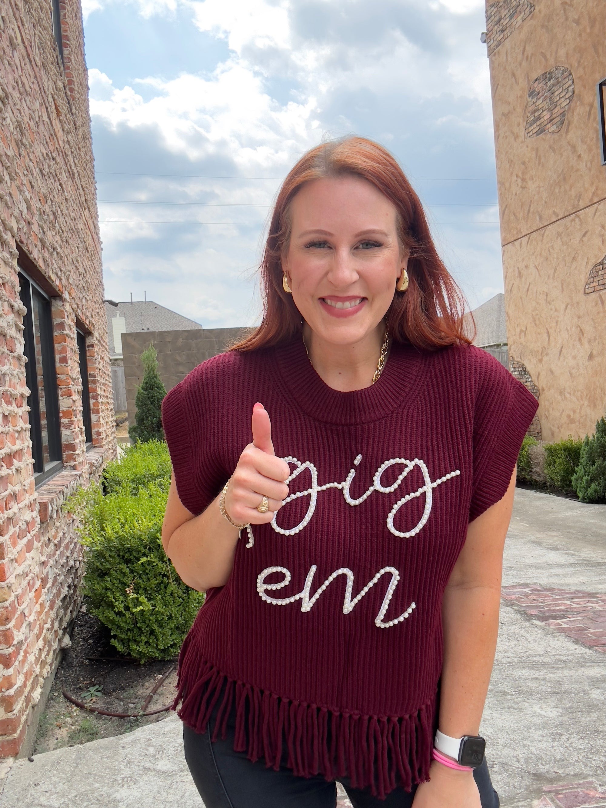 Queen of Sparkles Licensed Gig'em Fringe Sweater Vest