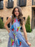 Queen of Sparkles Navy & White Stripe Multi Parrot Tie Midi Cotton Dress