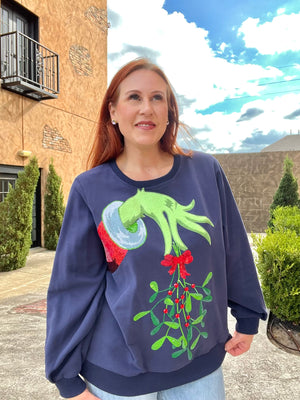 Queen of Sparkles Grinch Mistletoe Hand Sweatshirt