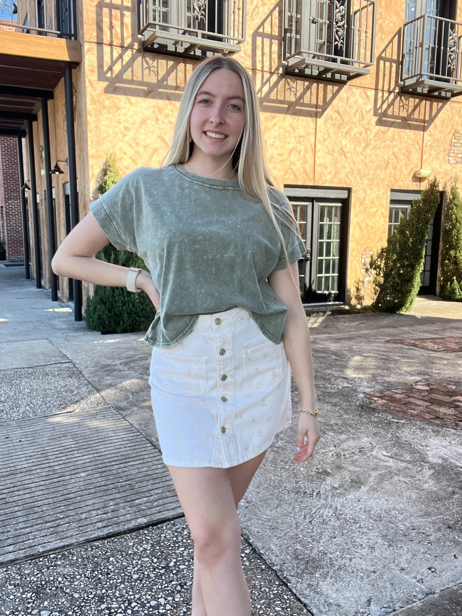 Cream Petal Denim Skirt