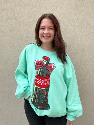 Queen of Sparkles Mint Green Bow Coca-Cola Bottle Sweatshirt