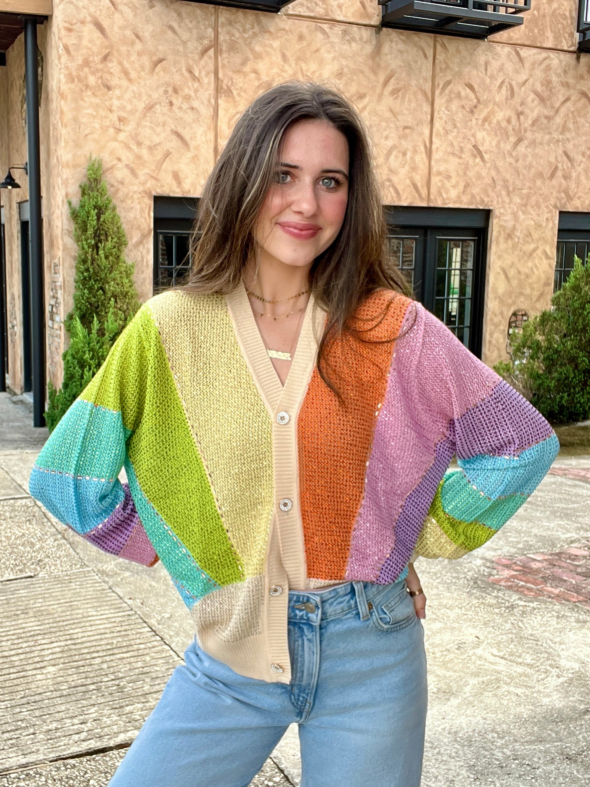Queen of Sparkles Muted Rainbow Rhinestone Sunshine Cardigan