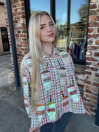 Queen of Sparkles Rainbow Plaid Daiquiri Cotton Button Up Long Sleeve Blouse