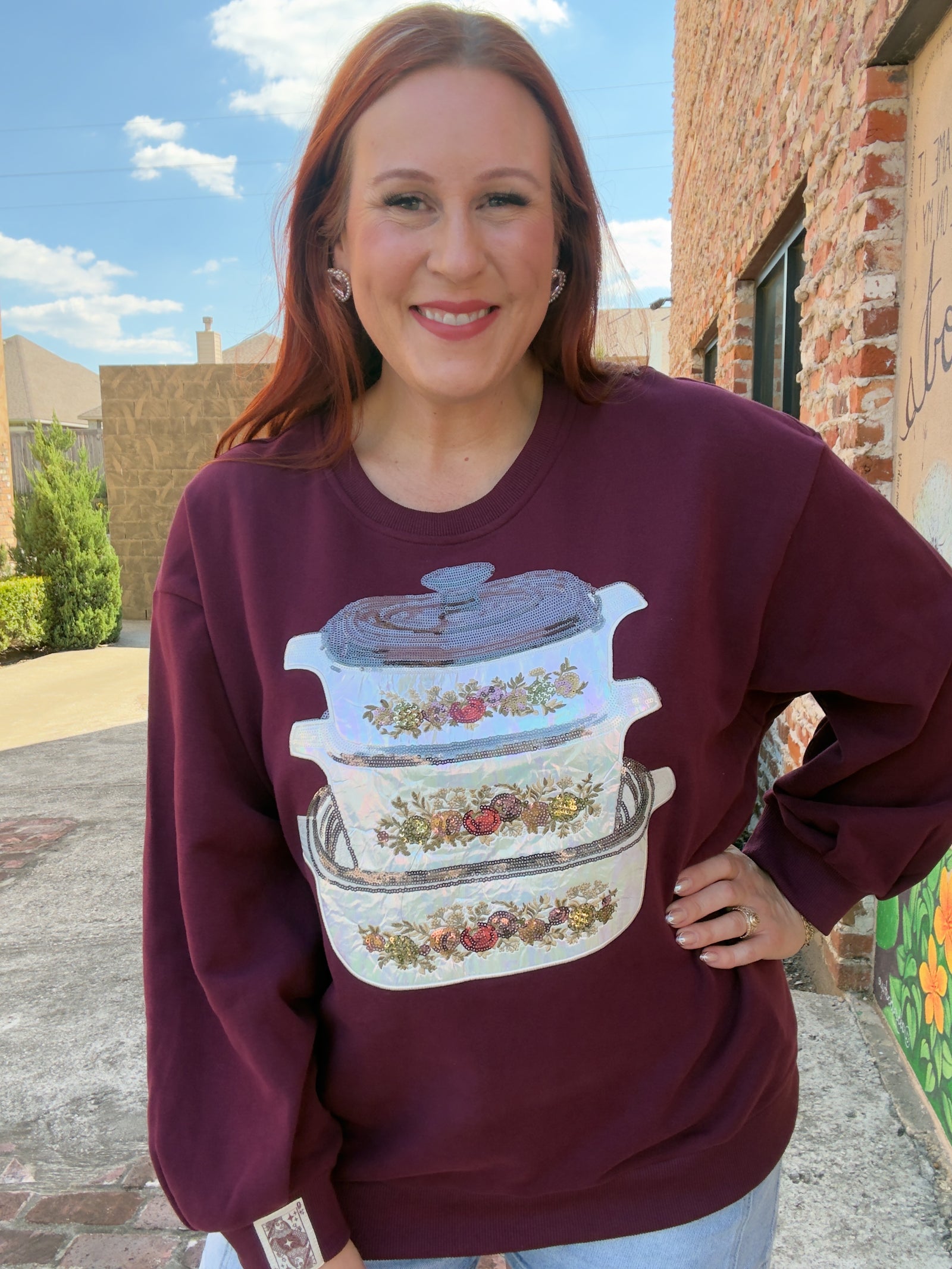 Queen of Sparkles Maroon Vintage Corning Ware Sweatshirt