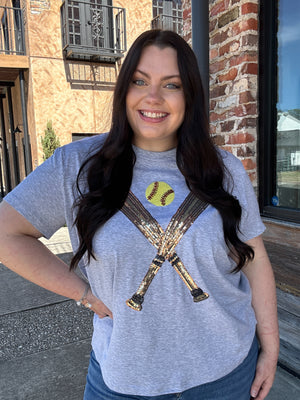 Queen of Sparkles Grey & Gold Softball Tee