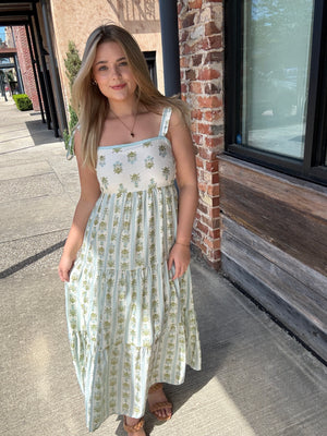 Light blue and green floral dress