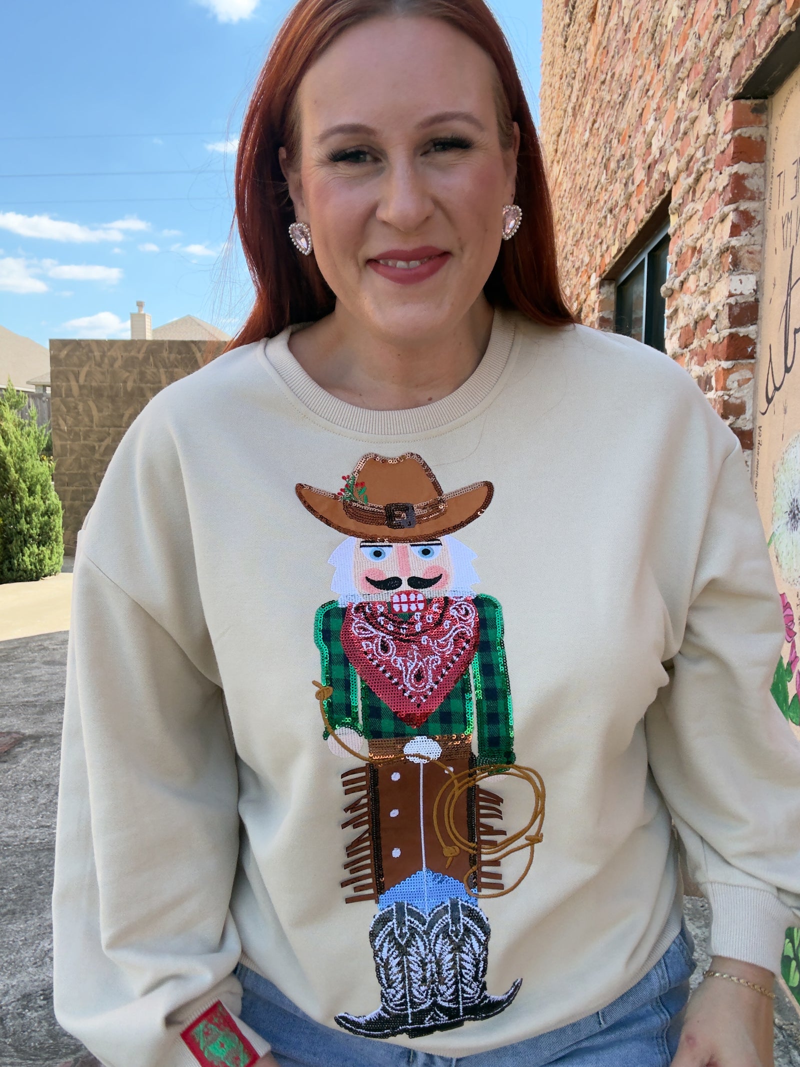 Queen of Sparkles Beige Cowboy Nutcracker Sweatshirt