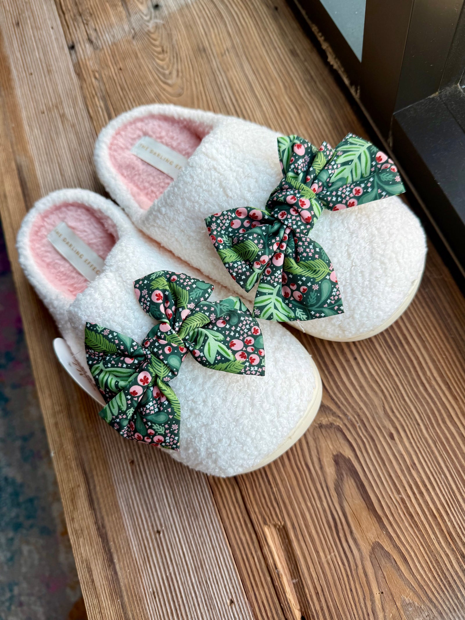 Betty Bow Fuzzy Slippers-Holiday