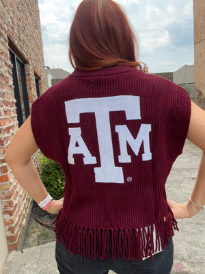 Queen of Sparkles Licensed Gig'em Fringe Sweater Vest