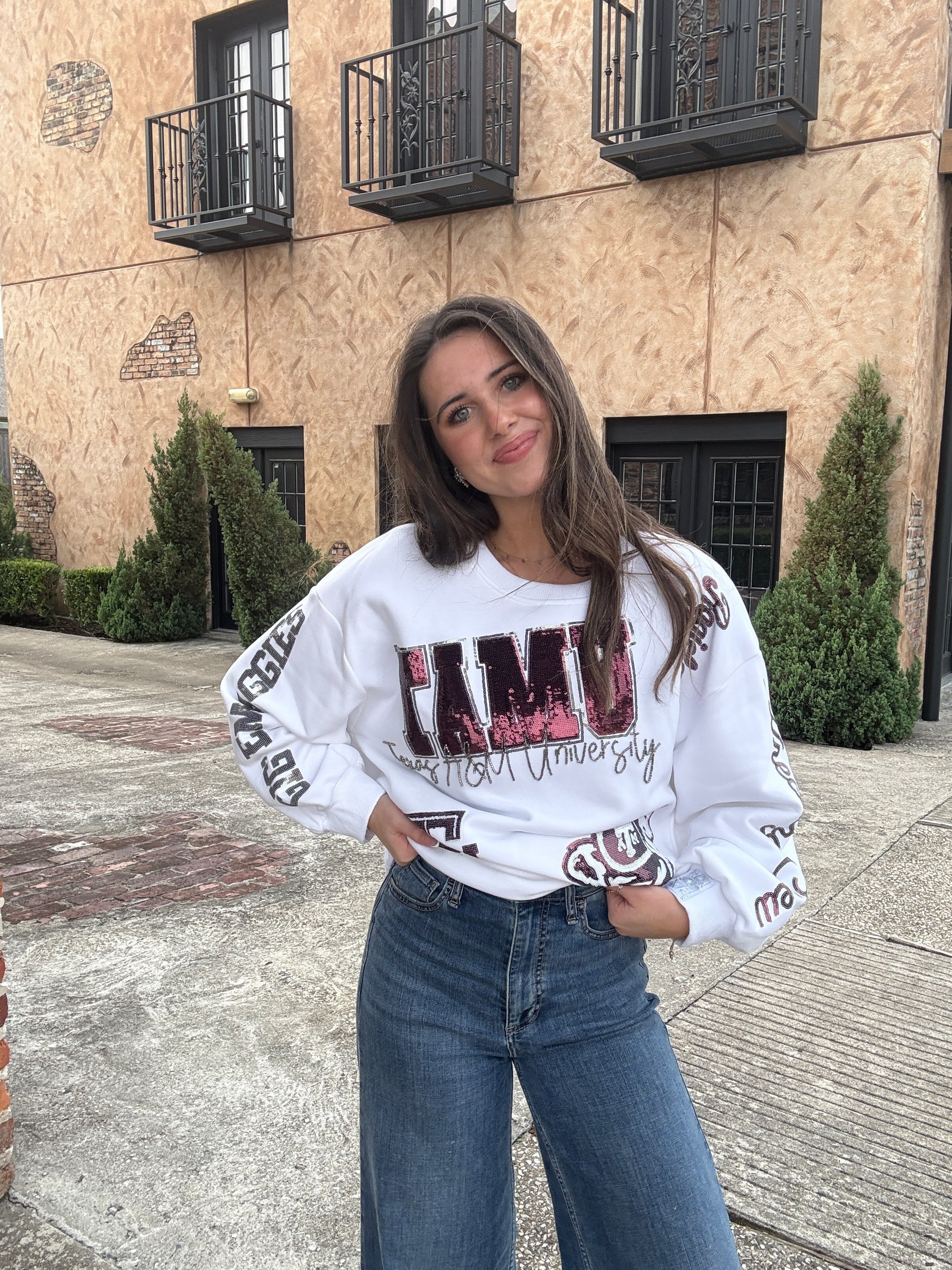 Queen of Sparkles Licensed Texas A&M Big Icons Sweatshirt