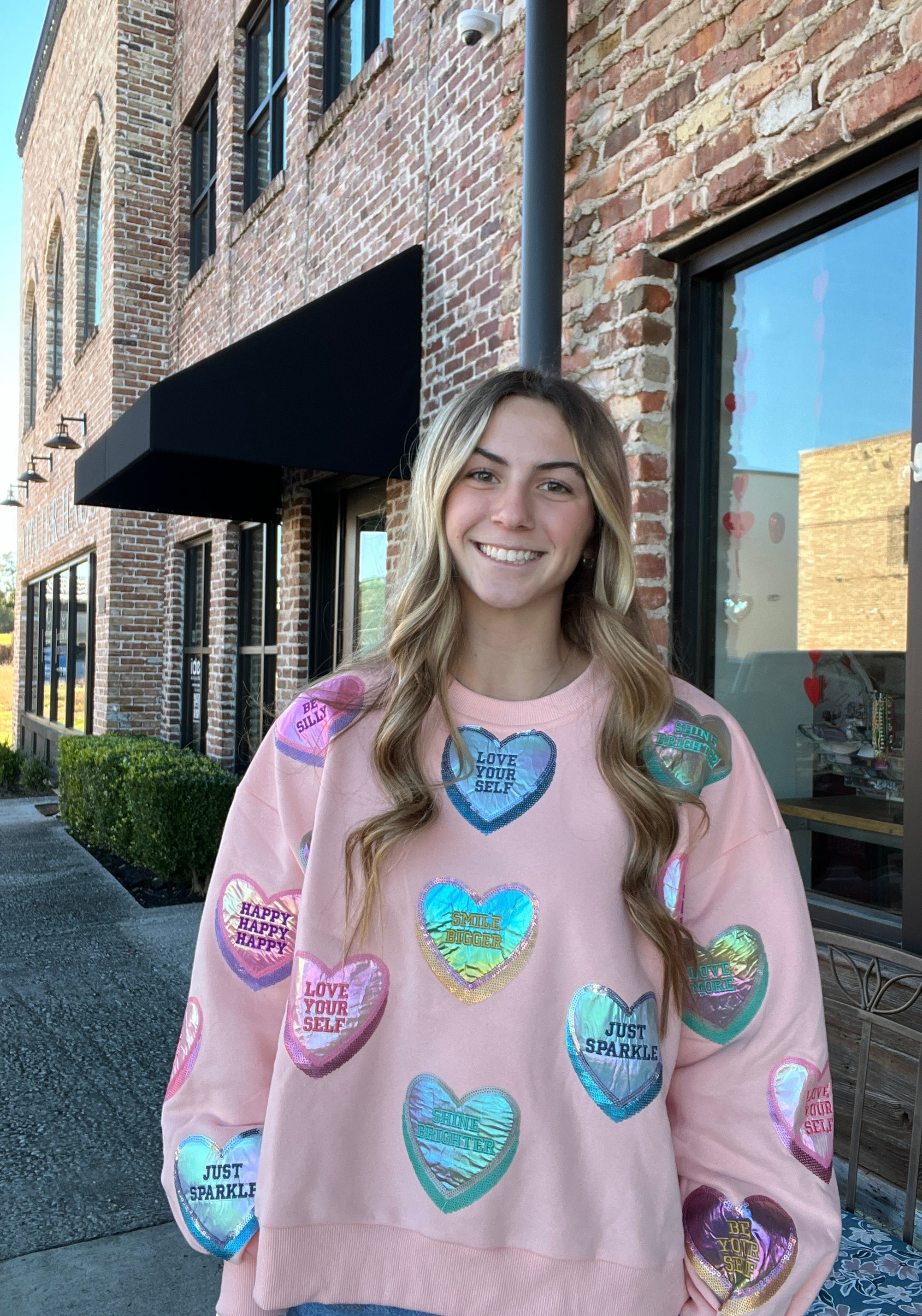 Queen of Sparkles Pink Positive Candy Hearts Sweatshirts