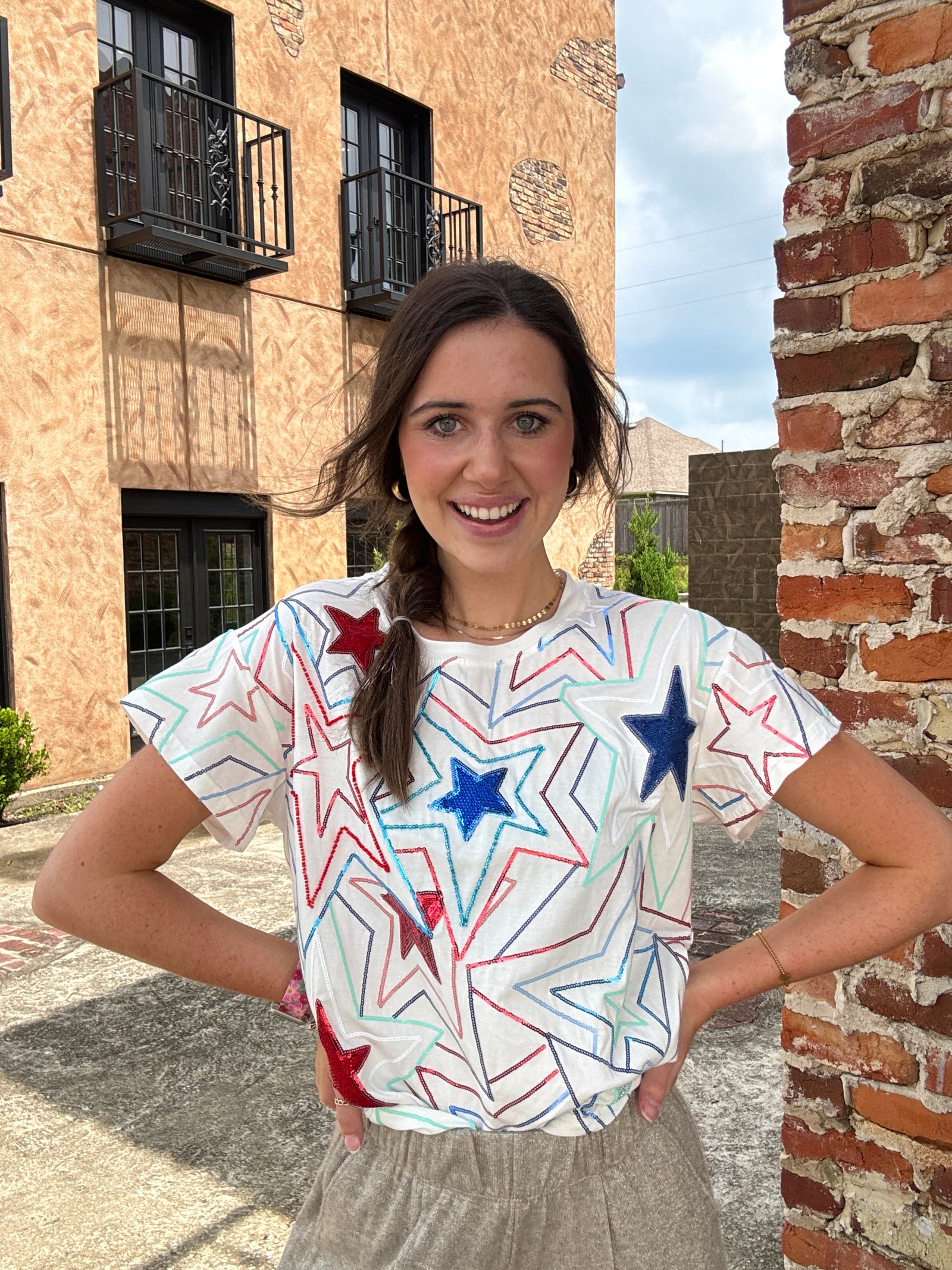 Queen of Sparkles White, Red & Blue Groovy Star Tee