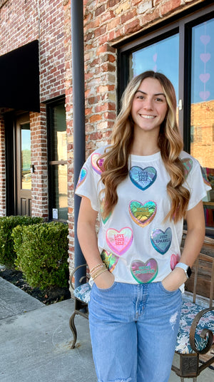 Queen of Sparkles Positive Candy Hearts Tee