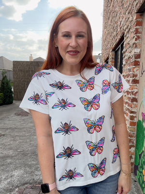 Queen of Sparkles Rainbow Butterfly & Bee Tee