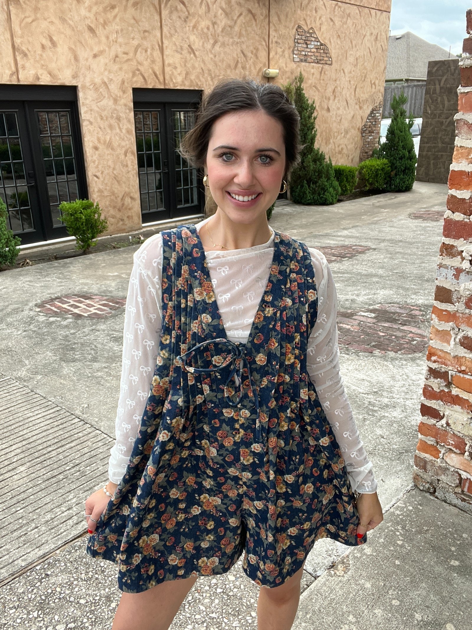 Washed Floral Denim Romper