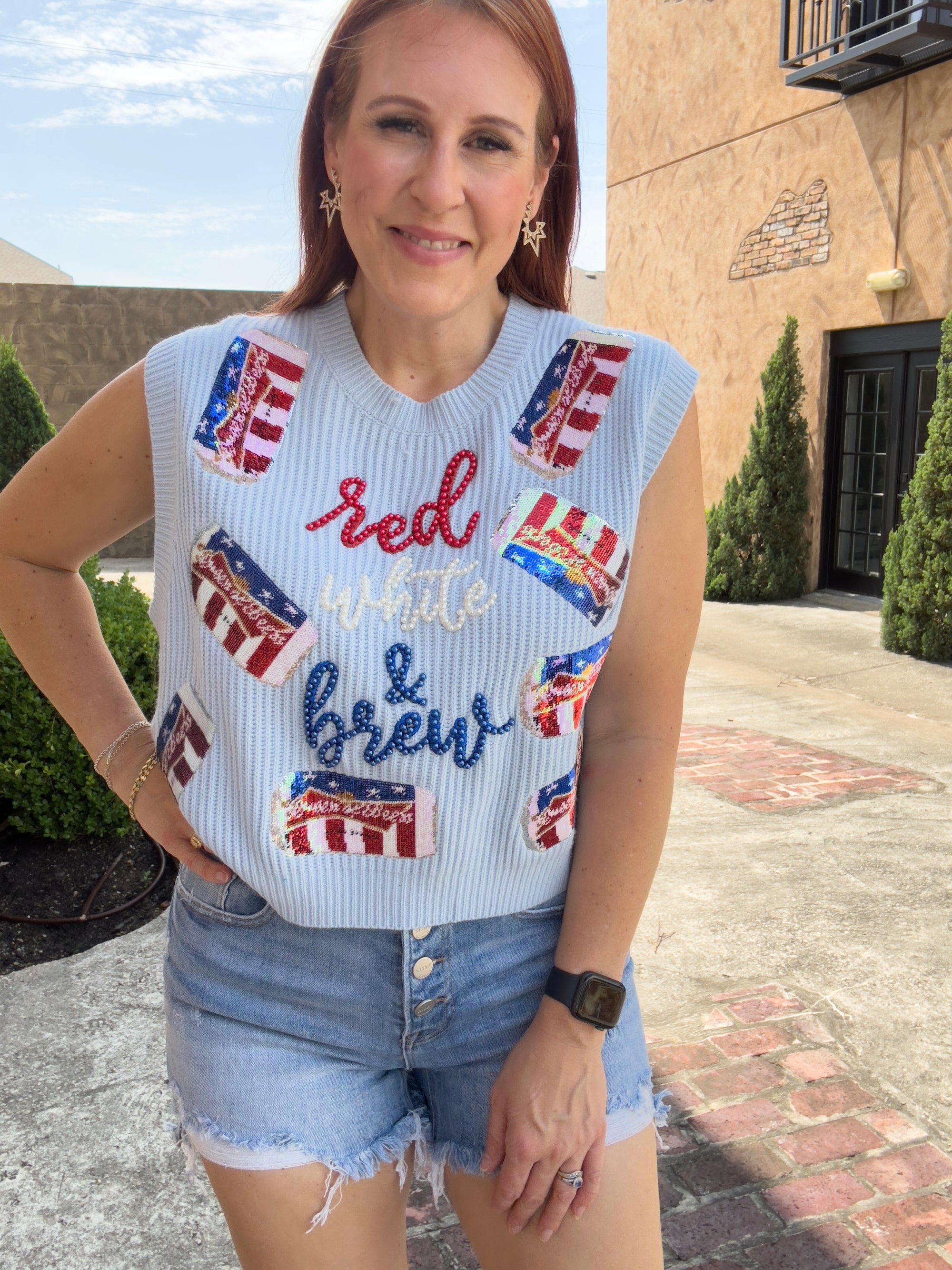 Queen of Sparkles Red, White and Brew Sweater Vest