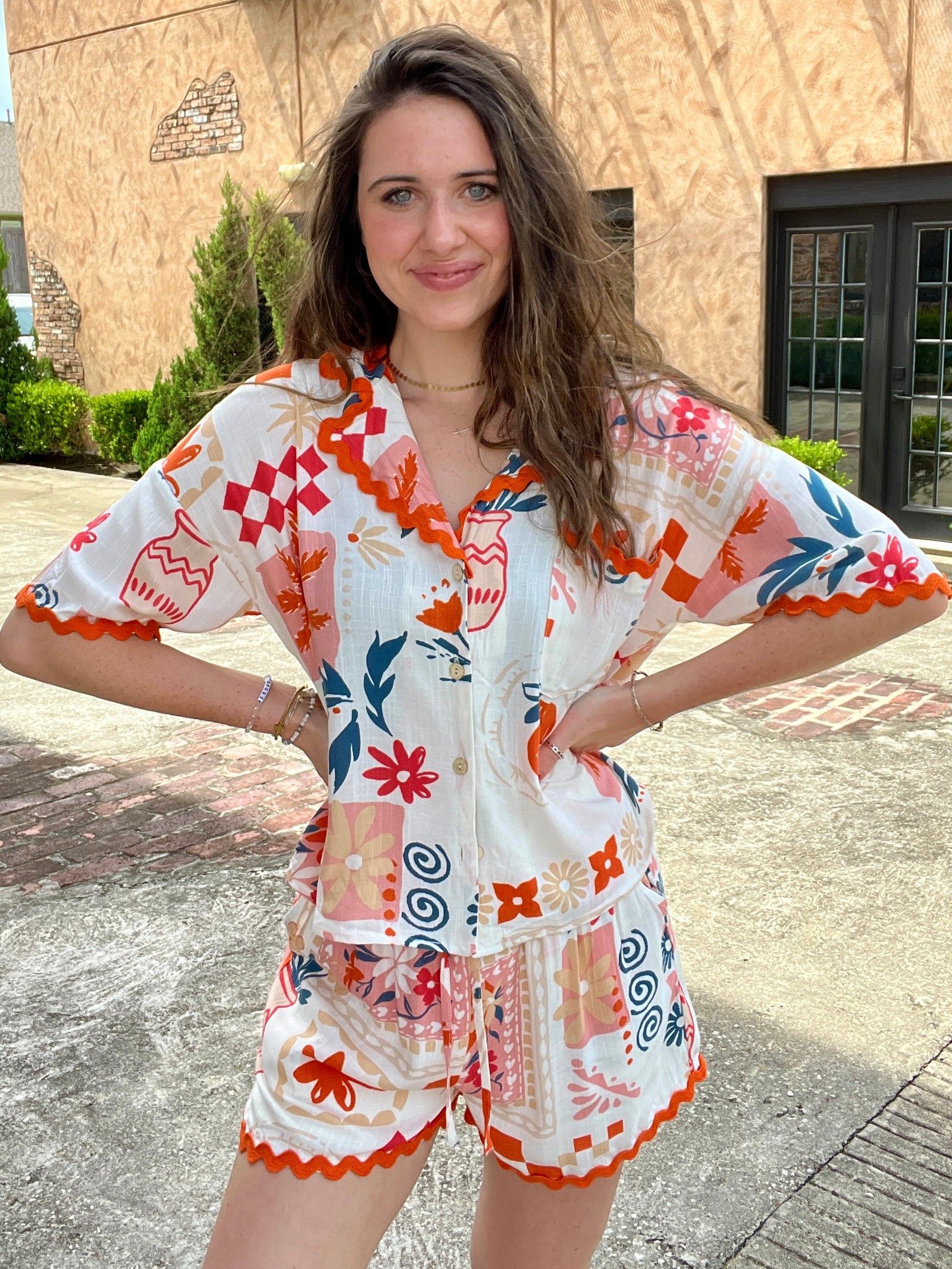 Floral & Fruit Collared Top